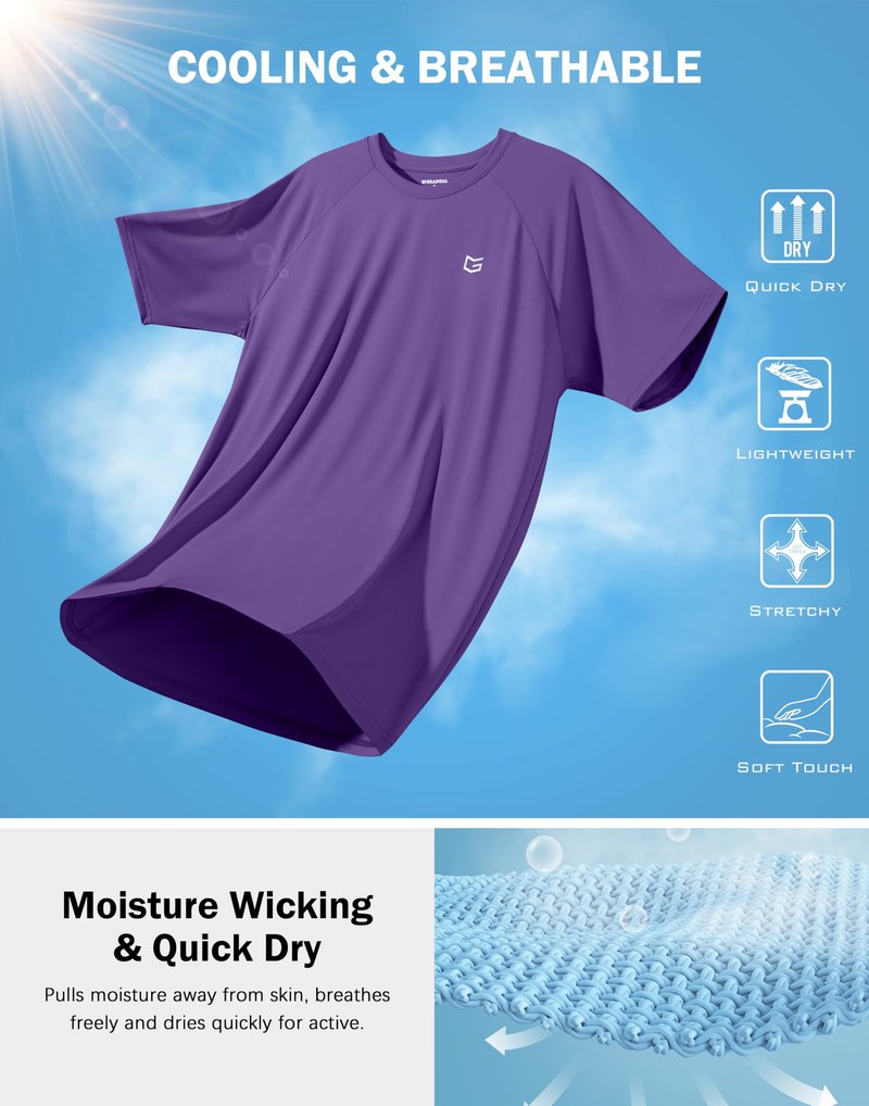 Men's Athletic Workout T-Shirts Moisture Wicking Cooling Running Shirts Short Sleeve Performance Tee for Gym Tennis(Purple,4XL)