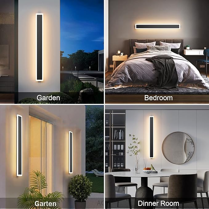 Aipsun Outdoor Wall Lighting 1 Pack, Black LED Exterior Sconces 3000K,31.5inch Modern Outdoor Wall Light Fixtures for House Courtyard Balcony Porch