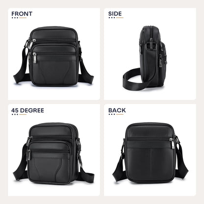 BAGZY Mens Genuine Cowhide Leather Shoulder Bag Ipad Case Bag Messenger Bag Crossbody Satchel Handbag Top-handle Travel Business bag for Kindle Tablet Wallet Purse Mobile Phones Black