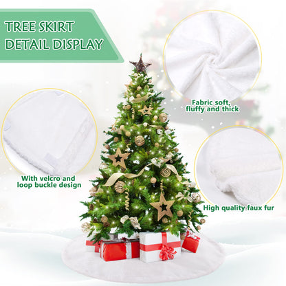 White Tree Skirt 48 Inch Large Faux Fur Tree Skirts Plush Holiday Christmas Tree Decorations for Xmas Ornaments Winter Indoor Party Decor