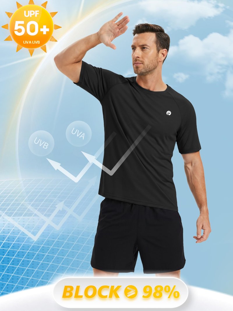 PINSPARK Black T Shirts for Men Lightweight Short Sleeve Crew Neck Gym Shirts Moisture Wicking Summer Classic Casual Tee Tops XL