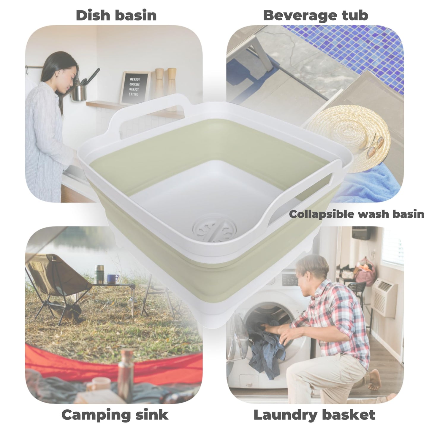 Collapsible Wash Basin for Baby Bottles - 2.4 Gallons Portable Wash Bin for RV Camping Sink, Space-Saving Dish Tub (Gray)