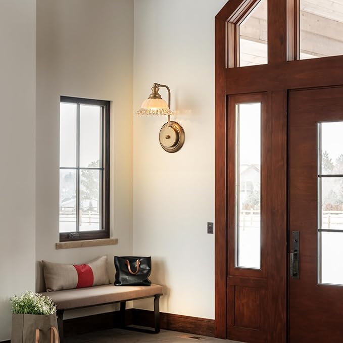 Vintage Wall Sconces with Brass Glass Bathroom Wall Light
