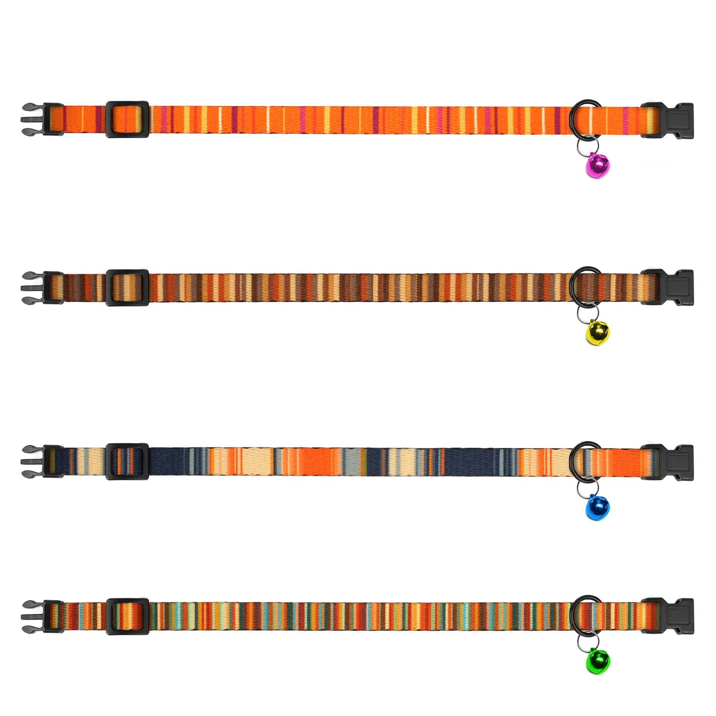 4PCS Breakaway Cat Collars with Bell, Cute Kitty Adjustable Safe Kitten Collars, 4-Pack, Nylon Pet Collars Tribal Striped Aztec Print (Striped)