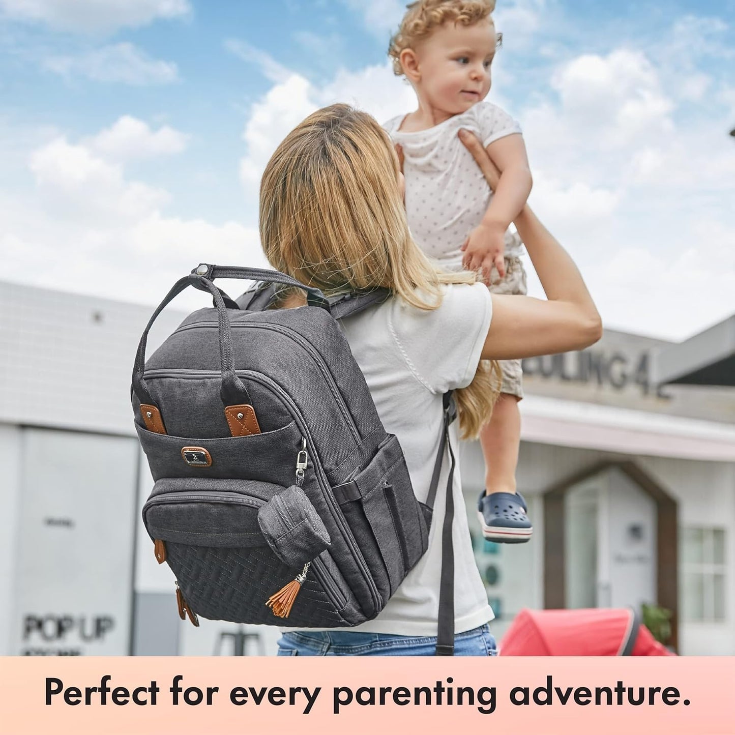 Dikaslon Baby Changing Bag Backpack, Large Baby Bag for Mum and Dad with 19 Pockets, Spacious Nappy Changing Bags with Mat, Pacifier Holder, Stroller Straps, Durable Polysteer (Dark Grey)