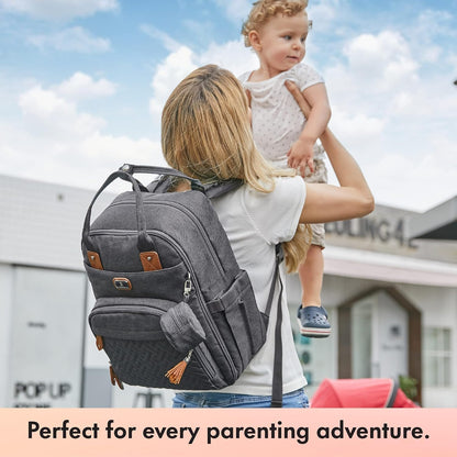 Dikaslon Baby Changing Bag Backpack, Large Baby Bag for Mum and Dad with 19 Pockets, Spacious Nappy Changing Bags with Mat, Pacifier Holder, Stroller Straps, Durable Polysteer (Dark Grey)