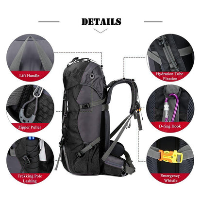 Bseash 60L Waterproof Hiking Camping Backpack with Rain Cover, Lightweight Outdoor Sport Travel Daypack Rucksack for Climbing Skiing