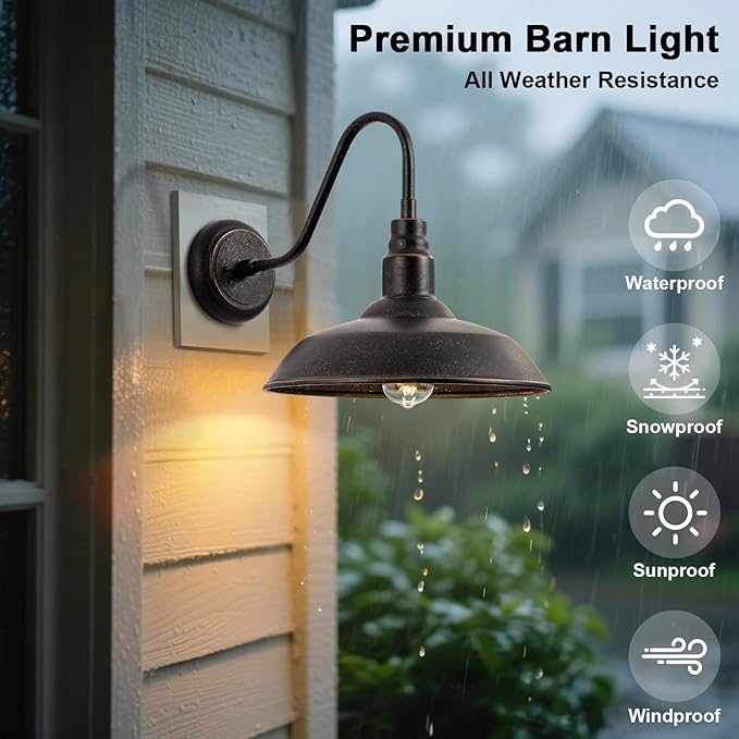 10in Dome Gooseneck Outdoor Light Fixture Bronze Exterior Barn Porch Door Light Fixture with Wall Mount 2 Pack Farmhouse Outside Garage Barn Wall Sconce Light for Balcony, House, Patio