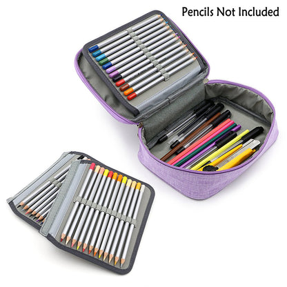 BTSKY® High Capacity Zipper Pens Pencil Case- Multi-Functional Stationery Pouch 72 Slots Colored Portable Pencil Bags With 2 Removable Sleeves(Purple)