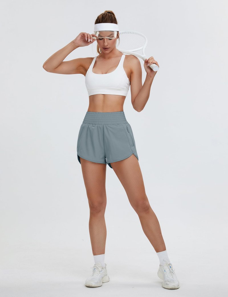 BMJL Women's High Waisted Athletic Shorts Pocket Workout Shorts Gym Sporty Running Shorts(XS,Denim Blue371)