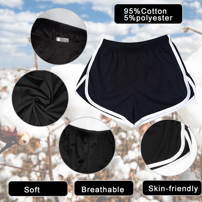 Cameway 2 Pack Women Cotton Running Athletic Shorts Gym Yoga Summer Active Dance Shorts Pants (US, Alpha, Medium, Regular, Short, Black + Grey)