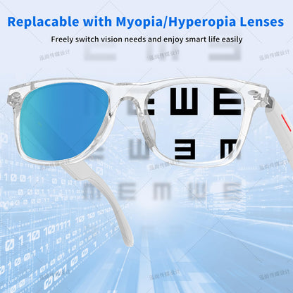 Smart Glasses - Bluetooth Glasses for Men & Women, Touch Control, Outdoor UV Protection and Voice Control, Hands-Free Calls (Clear Lens)