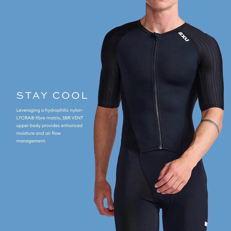 2XU Men's Trisuit Aero Sleeved Front Zip - Performance Triathlon Suit for Muscle Support