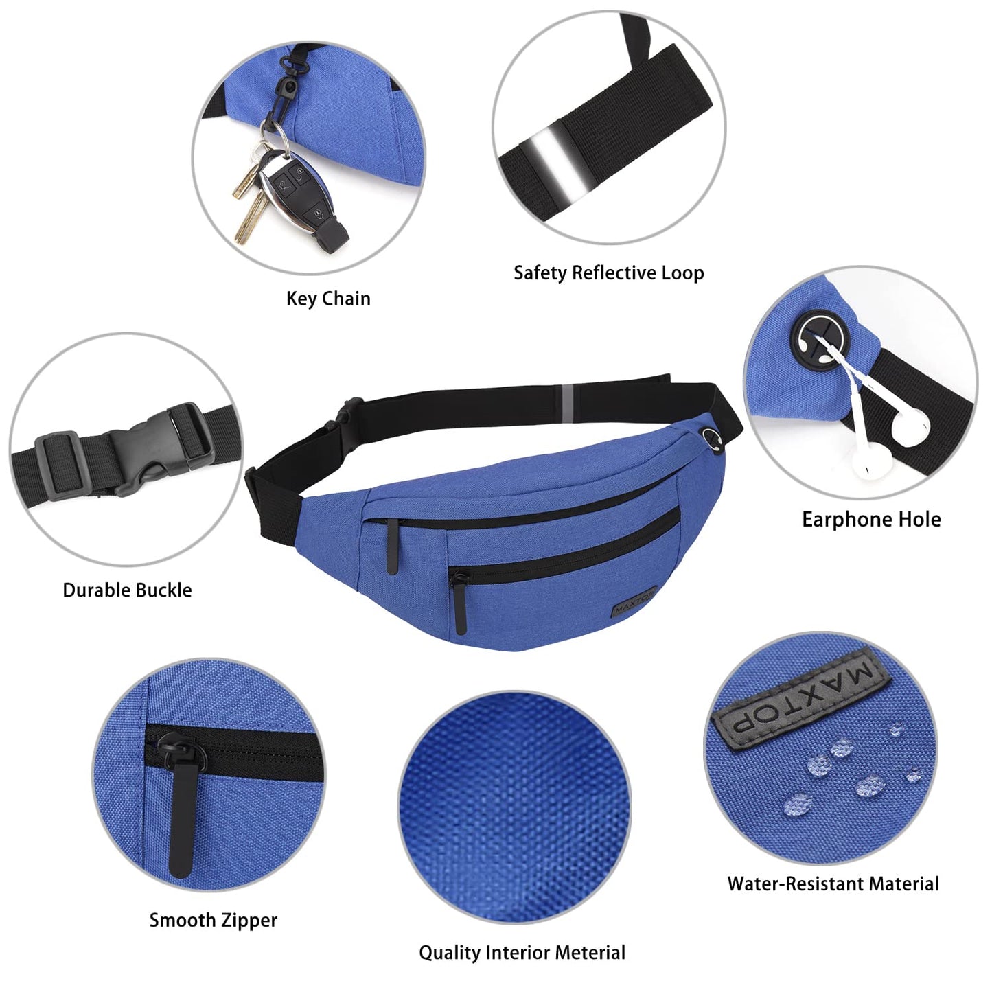 MAXTOP Large Crossbody Fanny Pack Belt Bag for Women Men with 4-Zipper Pockets Gifts for Enjoy Sports Yoga Festival Workout Traveling Running Hands-Free Wallets Waist Pack Phone Bag Fits All Phones