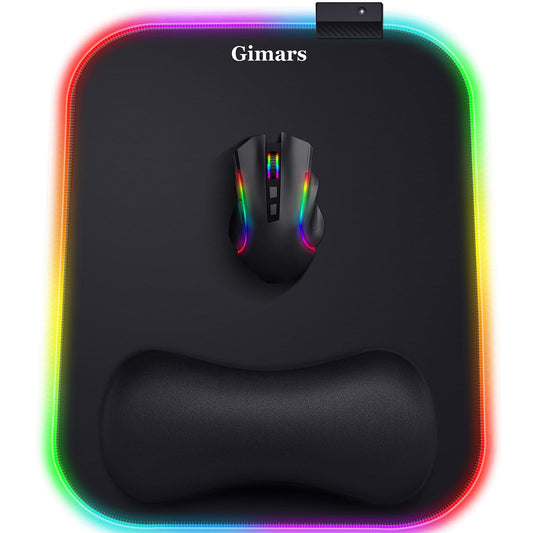 Gimars RGB Mouse Pad with Wrist Rest Support,12 x 10 inch Extra Large Ergonomic Gaming Mouse Pad with 10 LED Lighting Modes, Non-Slip Rubber Base, Lycra Fabric for Laptop, Computer, PC Gaming & Office