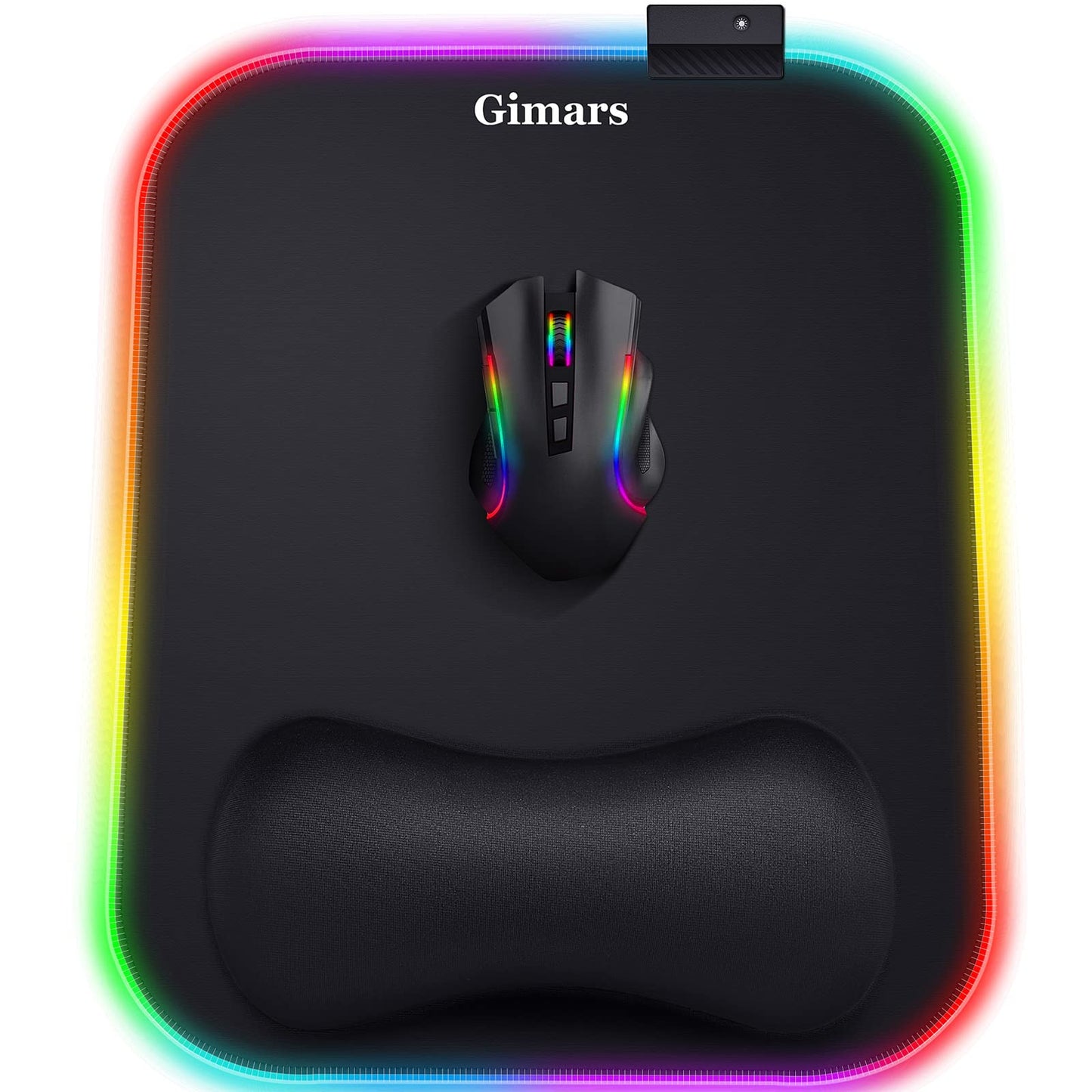 Gimars RGB Mouse Pad with Wrist Rest Support,12 x 10 inch Extra Large Ergonomic Gaming Mouse Pad with 10 LED Lighting Modes, Non-Slip Rubber Base, Lycra Fabric for Laptop, Computer, PC Gaming & Office