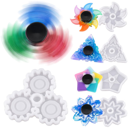 NiArt Fidget Finger Spinner DIY Epoxy Resin Casting Silicone Mold Kit 5 Molds with 10 Bearings Set, Stress Reliever Hand Fidget Toy Gift for Kids and Adults Art Crafts Home Decorations Jewelry (Set B)
