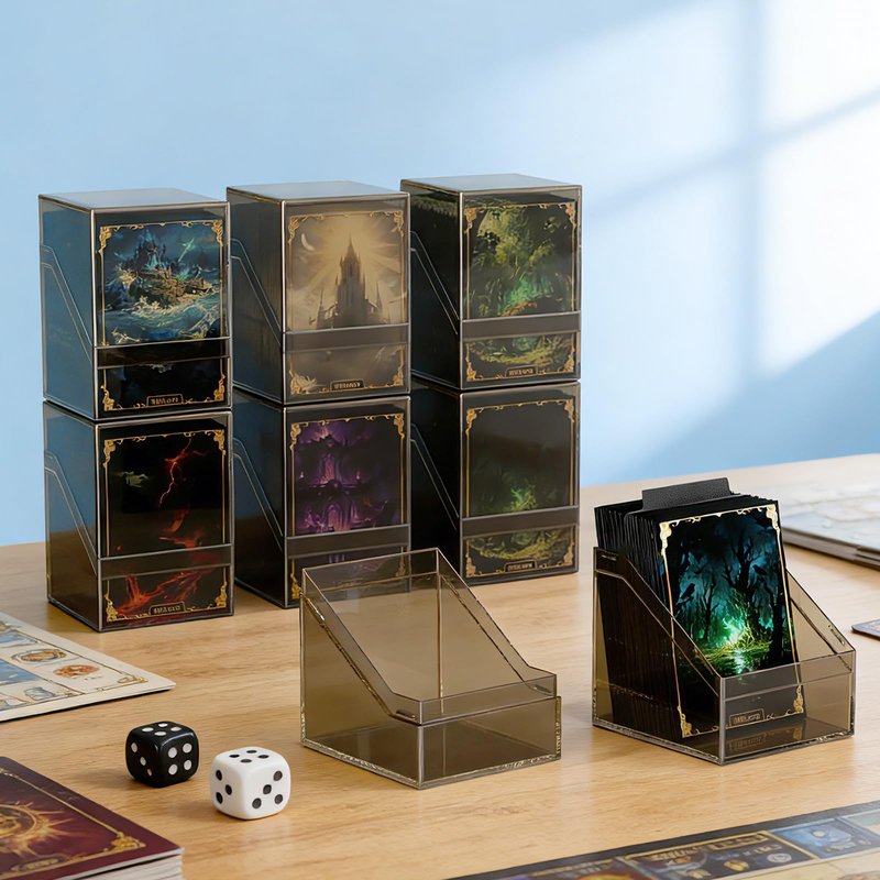 Mlikero Card Deck Cases, 4 Pack Acrylic Commander Deck Box Holding 100+ Sleeved Cards with 4 Dividers, Sturdy Card Storage Box Fit for MTG, TCG, Sports Cards (Clear&Black)