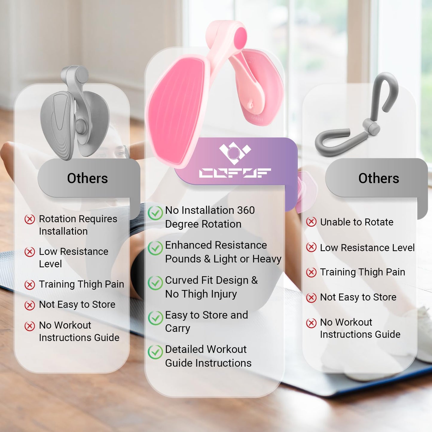 Thigh Master, Adjustable 25-35 lb Kegel Pelvic Floor Exercise Devices for Women mit Fabric Resistance Band, Inner Thigh Exerciser Enhanced Resistance Hip Muscle for Home Gym (Pink)