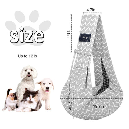 CUBY Puppy Dog Carrier, Pet Dog Sling Carrier for Small Medium Dogs Hands-free Sling Cat Carrier Comfortable Widen Shoulder Strap Double-sided Pouch Shoulder (Striped Grey, Cotton)