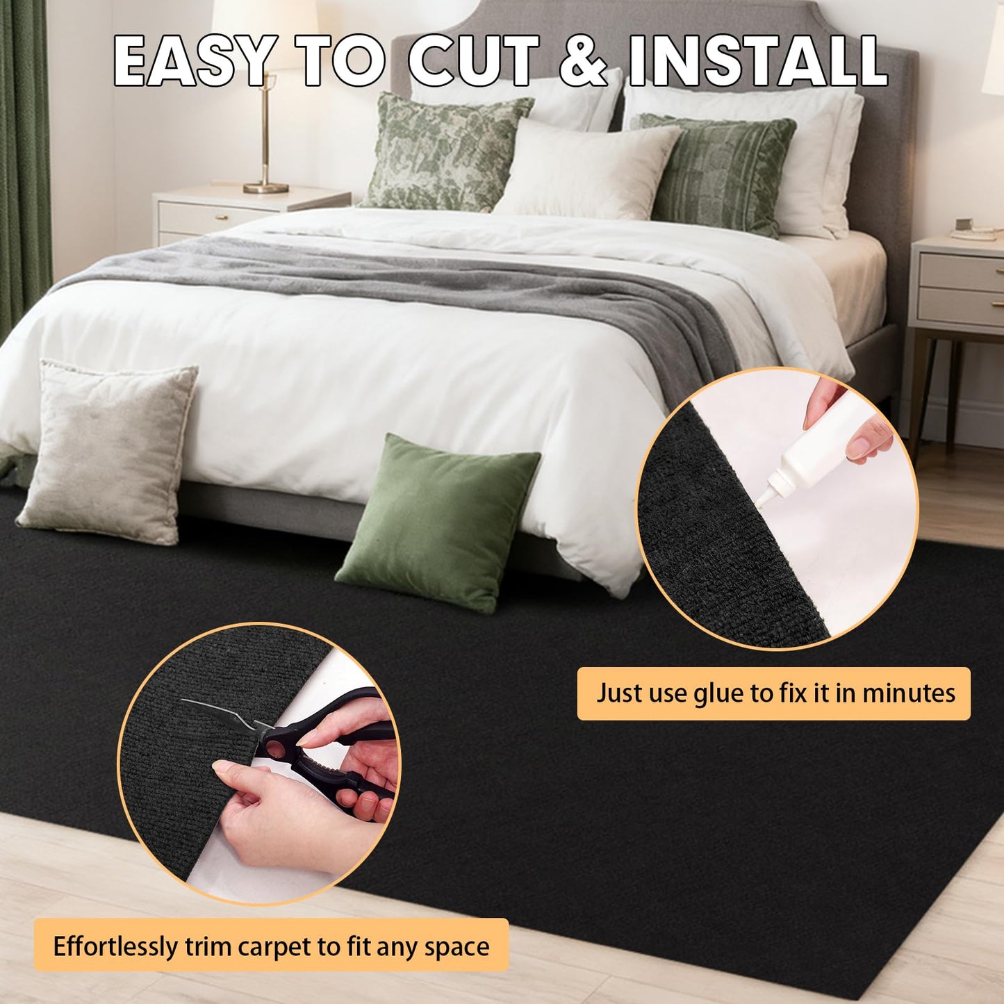 Grefinity Marine Carpet,5 FT x 10 FT Black Indoor Outdoor Carpet 0.2" Thick Boat Rug with Water-Proof TPE Backing for Home, Patio, Porch, Deck