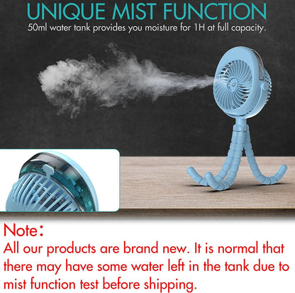 COMLIFE Misting Baby Stroller Fan, Rechargeable Battery Operated, 270° & 360° Pivoting, 50ml Portable Water Sprayer Misting Fan with Flexible Tripod Clip on Car Seat Crib Treadmill Bunk Bed