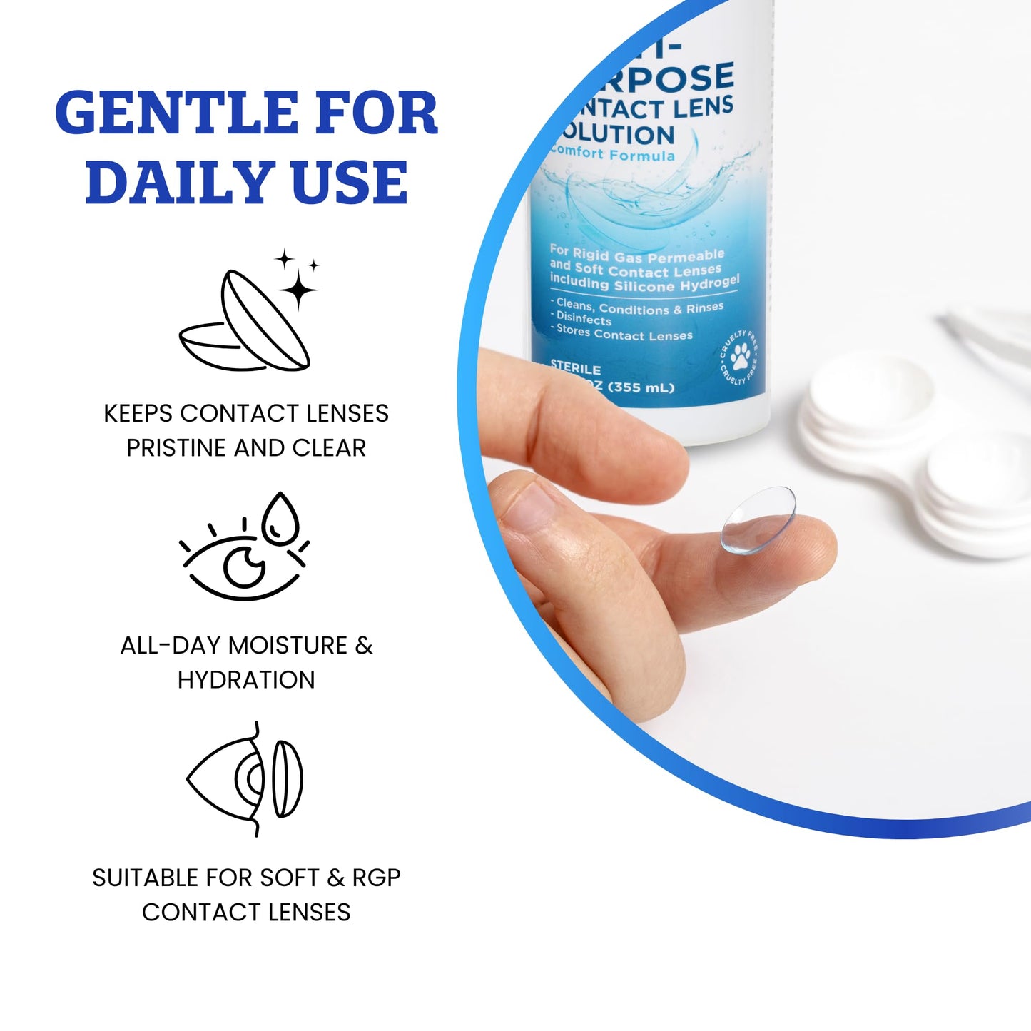 Cruelty-Free Contact Lens Solution 12oz - Multipurpose Cleaner & Sterile Isotonic Eye Contacts Care by Clear Conscience (2 Pack)