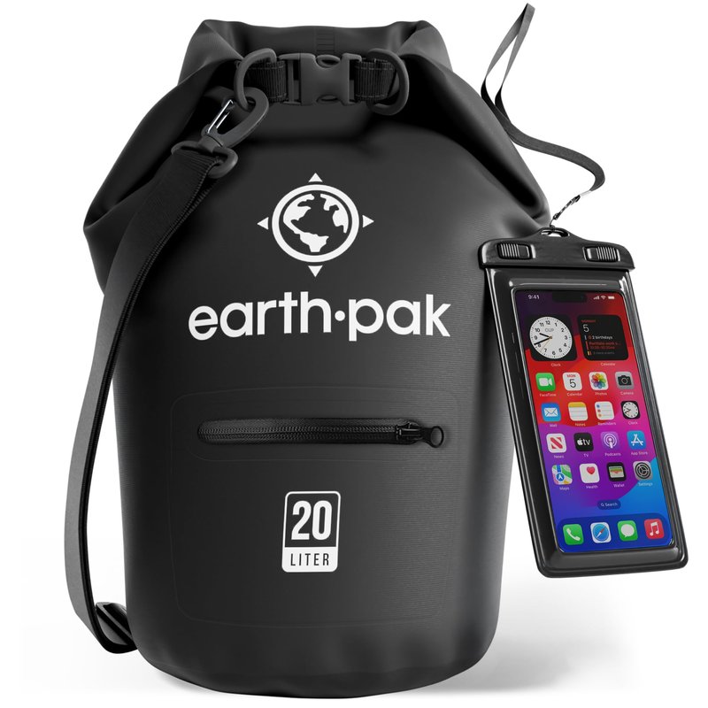 Earth Pak Waterproof Dry Bag with Zippered Pocket - Waterproof Dry Bag Backpack Keeps Gear Dry for Boating, Camping, Fishing, Beach Drybag, Kayak Accessories - Dry Bags Waterproof with Phone Case 20L
