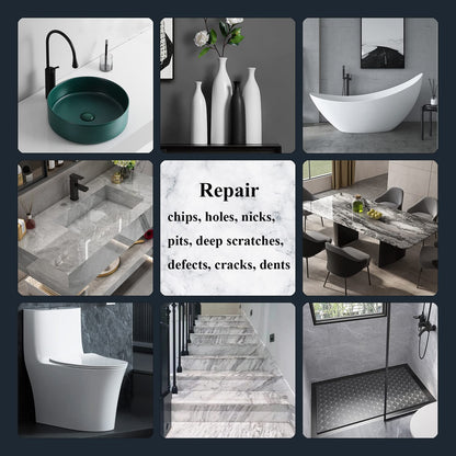 Shower Tray Repair Kit, Hupeyna Tub, Tile and Shower Repair Kit, Bathtub Repair Kit White for Chips Dents Cracks Holes Scratchs, Bath Repair Kit - More Colour Choices Available Marble Repair Kit