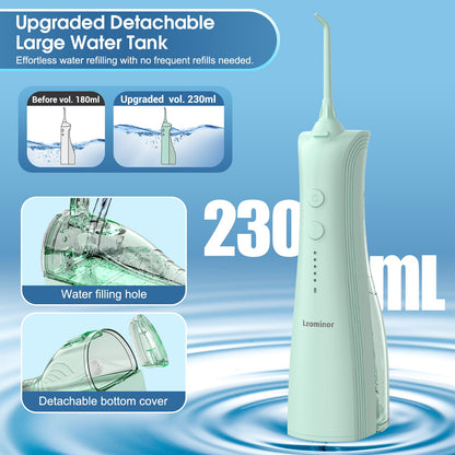 Leominor Water Dental Flosser - 5 Modes Cordless Portable Oral Irrigator, IPX7 Waterproof, Rechargeable Teeth Cleaner Upgrade Datchable Tank Professional Flossing Cleaning Pick for Home Travel (Black)