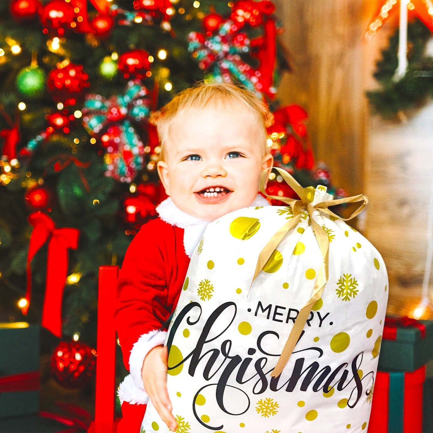 Joy Bang 21PCS Christmas Gift Bags Assorted Sizes, Large Drawstring Gift Bags for Presents, Xmas Santa Snowmen Reindeer Christmas Wrapping Bag, Treat Goody Candy Gift Bag, Party Supplies Favors
