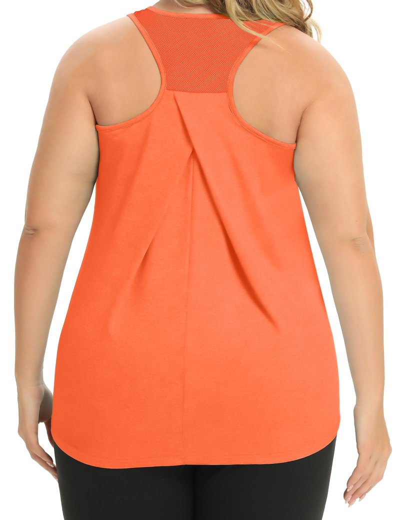 FOREYOND Women's Plus Size Workout Tank Tops Loose Fit Yoga Racerback Athletic Tops Sleeveless Summer Shirts, Bright Orange, 1XL