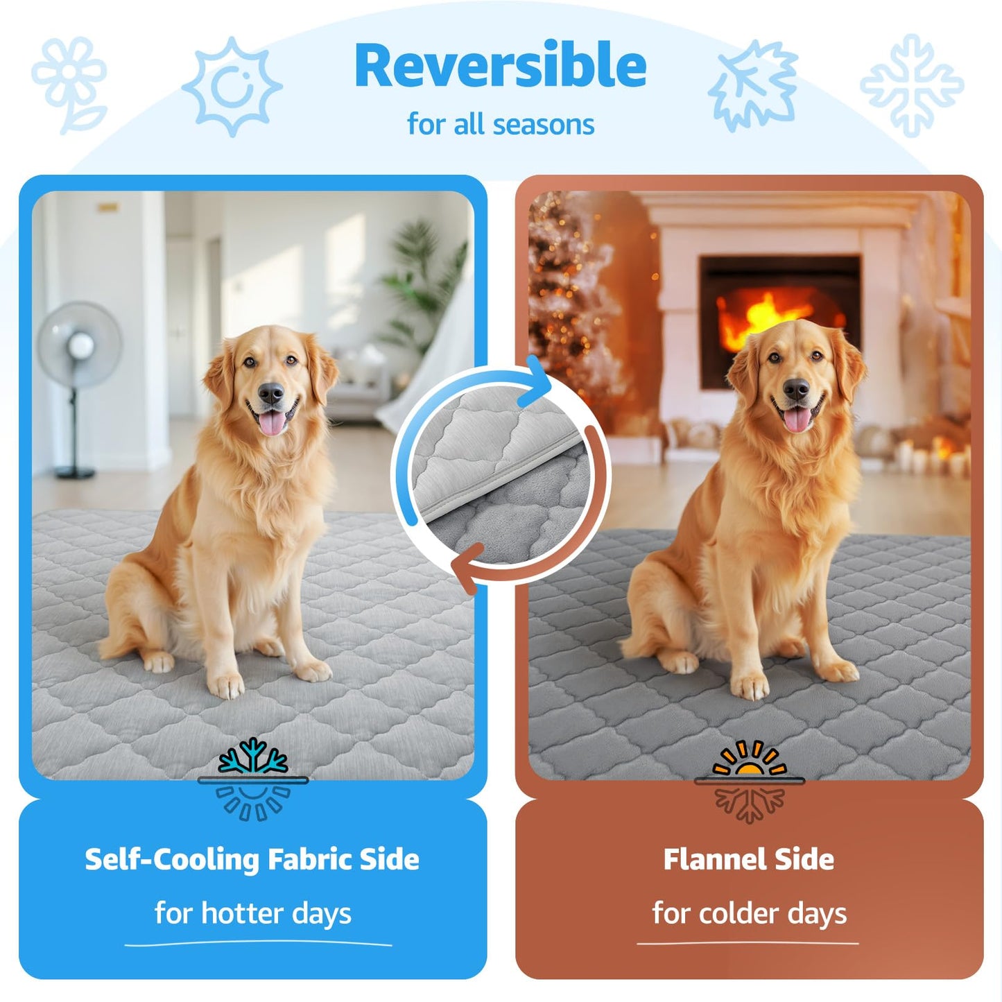 LOOBANI Dog Cooling Mat for Large Dogs 48"x28"- Cooling Pad for Dog, Cool Blanket for Dogs Machine Washable, Pet Cool Mat for Indoor, Outdoor, Couches, Crates, Car Seats for Trips (Grey, 48"x28")