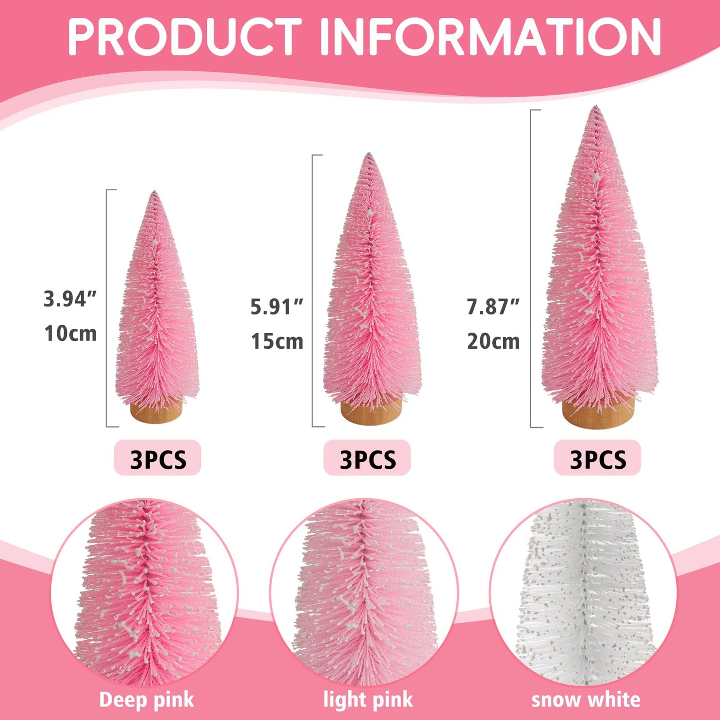 Desktop Miniature Pine Tree Tabletop Christmas Tree Small Pine Tree Decor Christmas Tree Toppers (Light Pink White Pink)