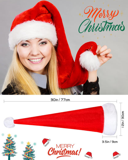 Hikkcos Christmas Long Santa Hat for Adults Xmas Red Santa Hats for Adults Keep Warm Winter New Year Costume