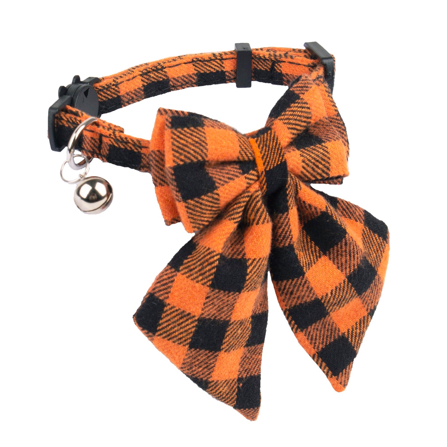 ADOGGYGO Halloween Cat Collars with Removable Bow Bell, 2 Pack Orange Purple Plaid Halloween Bowtie Collar for Cats Kittens