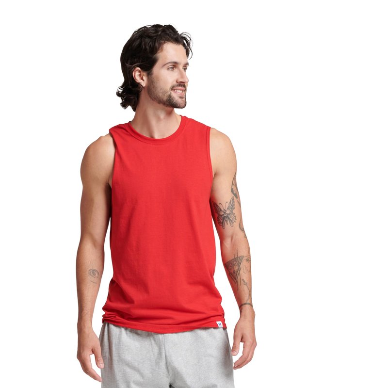 Russell Athletic Men's Cotton Performance Sleeveless Muscle T-Shirt,True red,Medium