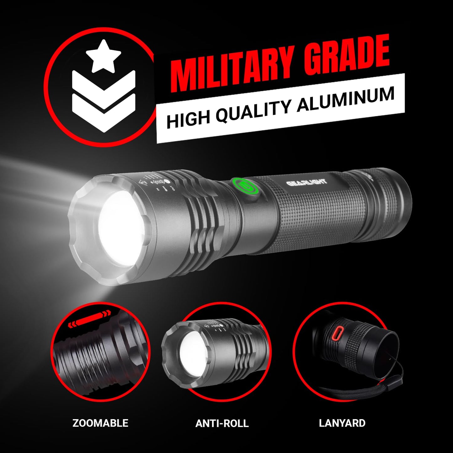 GearLight S2000 LED Rechargeable Flashlight High Lumens - Super Bright, Powerful, Mid-Size Tactical Flashlight for Outdoor Activity & Emergency Use