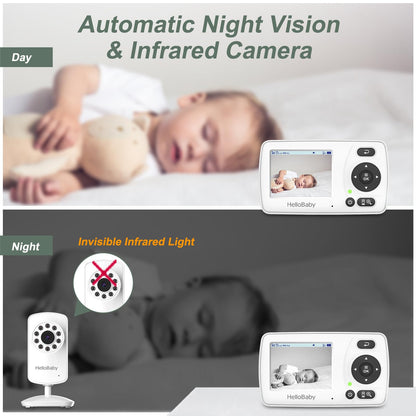 HelloBaby Monitor with Camera and Audio, 1000ft Long Range Video Monitor-No WiFi, Night Vision, VOX Mode-Power Saving, 2.4'' Portable Travel Screen, Safety Camera, for Baby/Pet, Plug & Play
