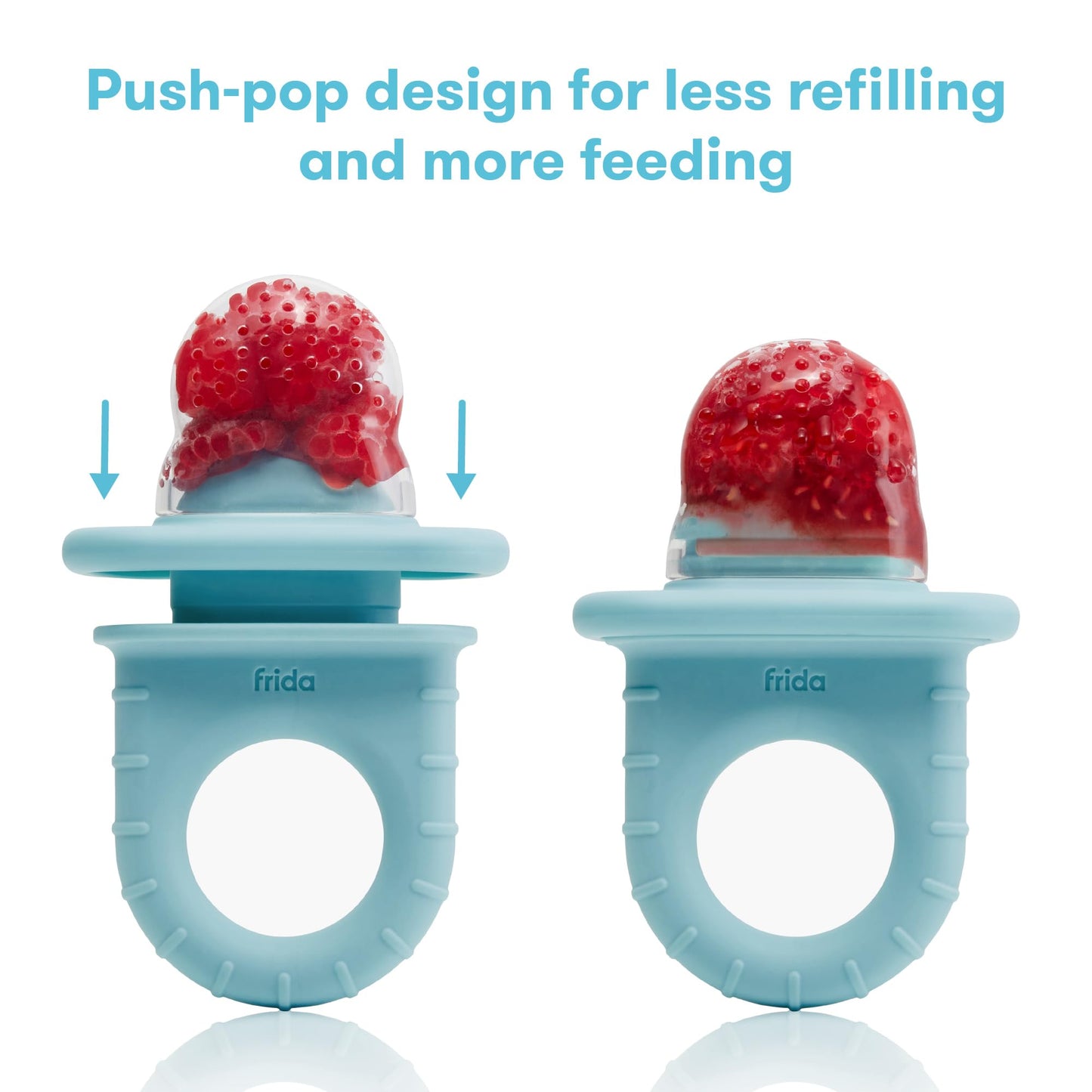 Frida Baby Push Pop Feeder, Baby Fruit Food Feeder to Safely Introduce New Foods, Fresh + Frozen, Silicone, BPA Free, Dishwasher Safe | 3 Count, Blue