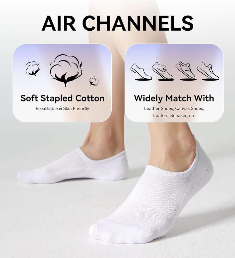FITRELL No Show Socks for Women - Cotton Cushioned Athletic Ankle Socks | 5-8 Pairs, Non-Slip Design