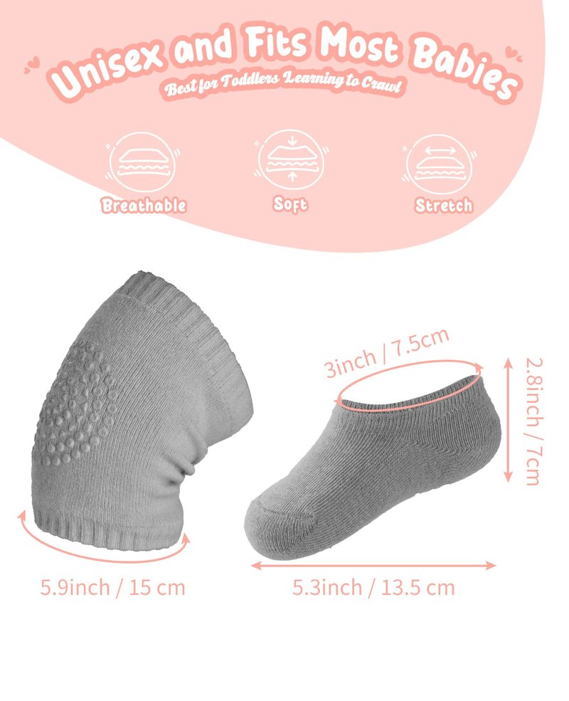 BOSONER Baby Crawling Anti-Slip Knee and Socks for Boys And Girls Best Infant Gift, Unisex Baby Toddlers Kneepads (Blue Pink Grey) 6-24 Months