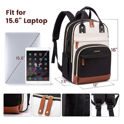LOVEVOOK Laptop Backpack Women 15,6 inch, Waterproof Rucksack Bag with USB Port & Anti-theft Zipper, Large Womens Laptop Bags Back Pack for Work College Teacher Uni School Travel, Black