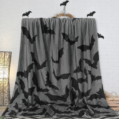 JarThenaAMCS Halloween Fuzzy Blanket Bat Throw Blanket Gray Black Soft Cozy Flannel Blanket for Home Bed Sofa Couch Chair, 50 x 60 Inch