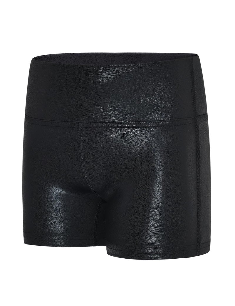 Gnainach Girls Athletic Shorts Sparkly Black Size 9-10 Years Old Stretchy High Waisted Bike Short for Kids Dance Exercise