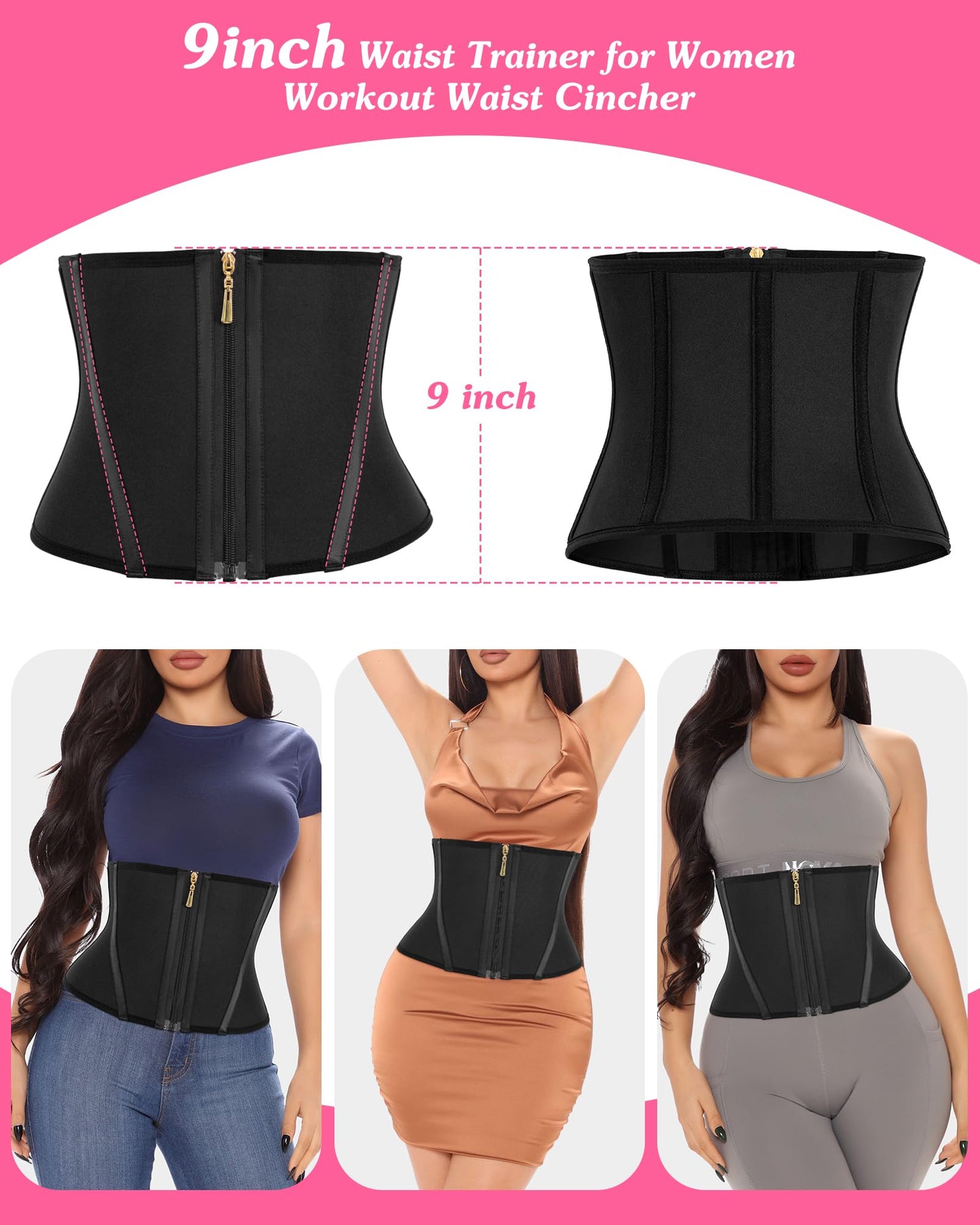 Waist Trainer With 9 Steel Bone Adjustable Underbust Shapewear 9 Inches