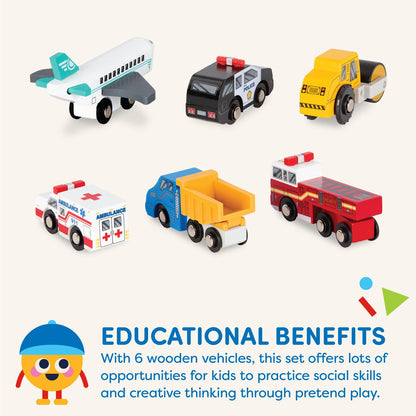 Battat – Wood Cars for Kids – 6pc Toy Vehicle Set – Mini Rescue & Construction Vehicles – Toddler Truck Toys – Wooden Play Cars – Wooden Vehicles Set 2 – 3 Years +