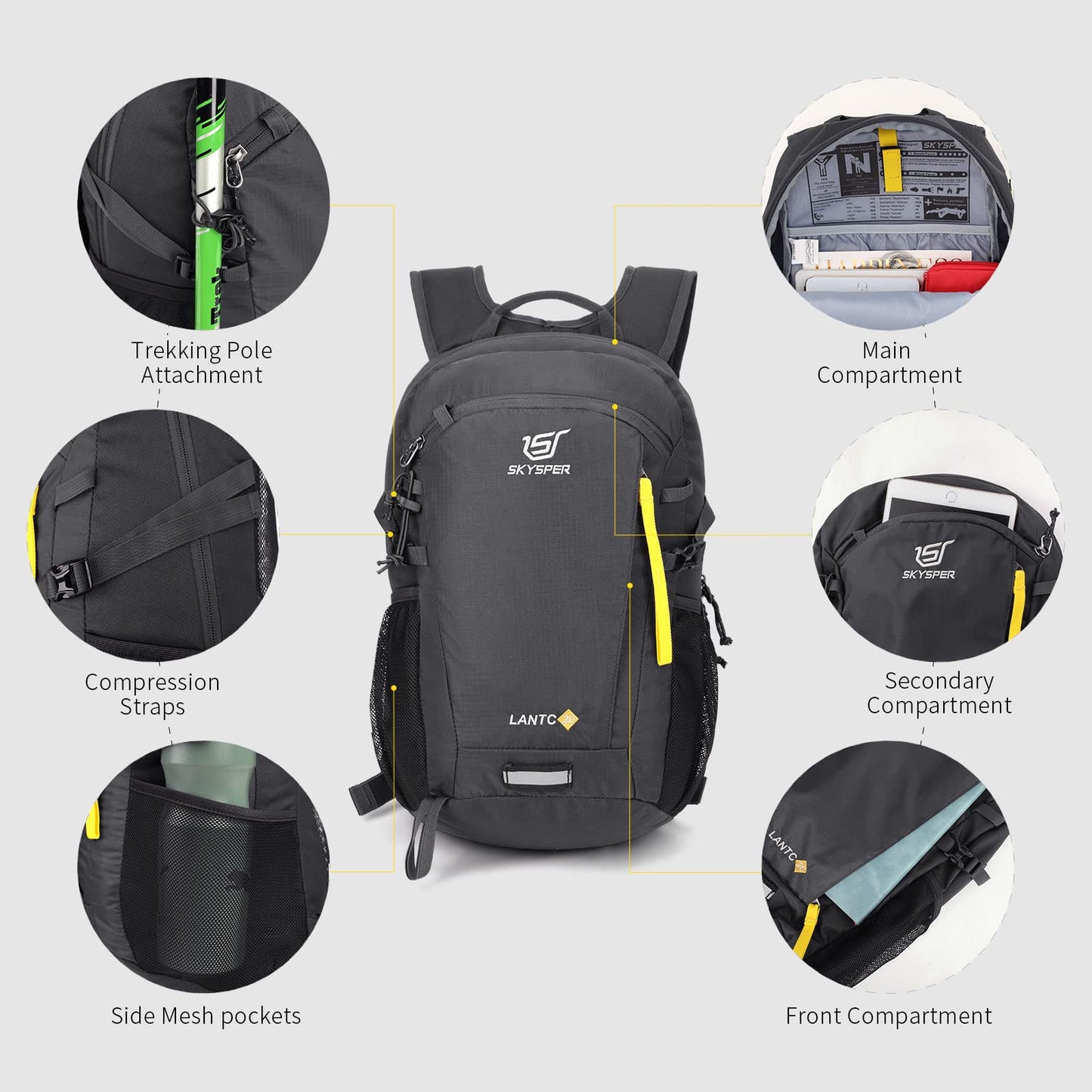 SKYSPER Small Hiking Backpack, 20L Lightweight Travel Backpacks Hiking Daypack Rucksack Women Men for Trekking Backpacking Outdoor Sports(Darkgray)