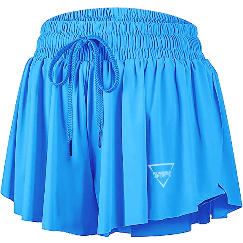 QooNoo 2 in 1 Athletic Shorts for Women Flowy Running Butterfly Shorts with Pockets High Elastic Gym Shorts Workout Tennis Skorts (Black,X-Small)