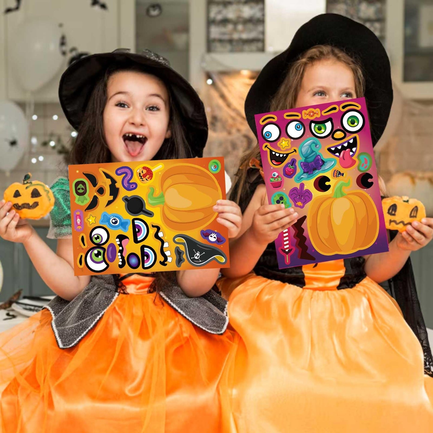 Halloween Stickers for Kids 24 Sheets Make a Pumpkin Face Stickers Pumpkin Decorating Sticker, Halloween Party Games, Make Your Own Sticker Fall Autumn Thanksgiving Party Favors Crafts